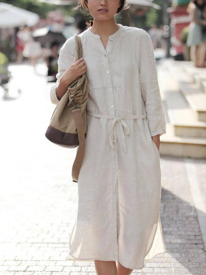 Ayurvastram - Wholesale Dress - Women's - ALISHA Pure Cotton Front Button and Waist Tie Shirt Dress0