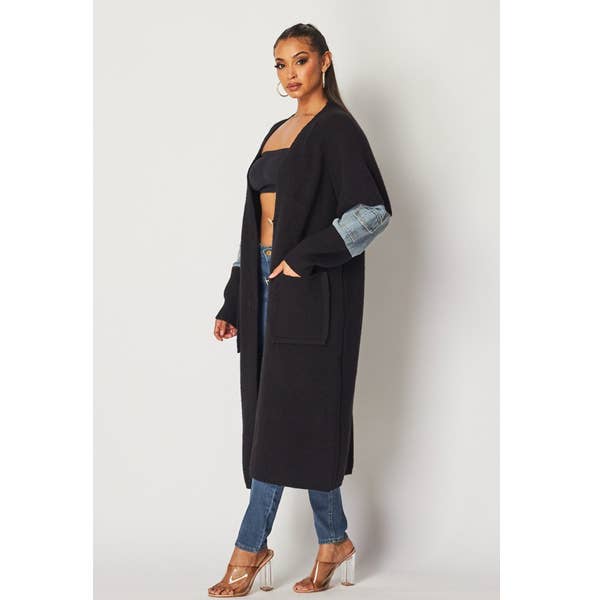 Noir Cardigan noir à devant ouvert minimaliste  en vente sur Faire2