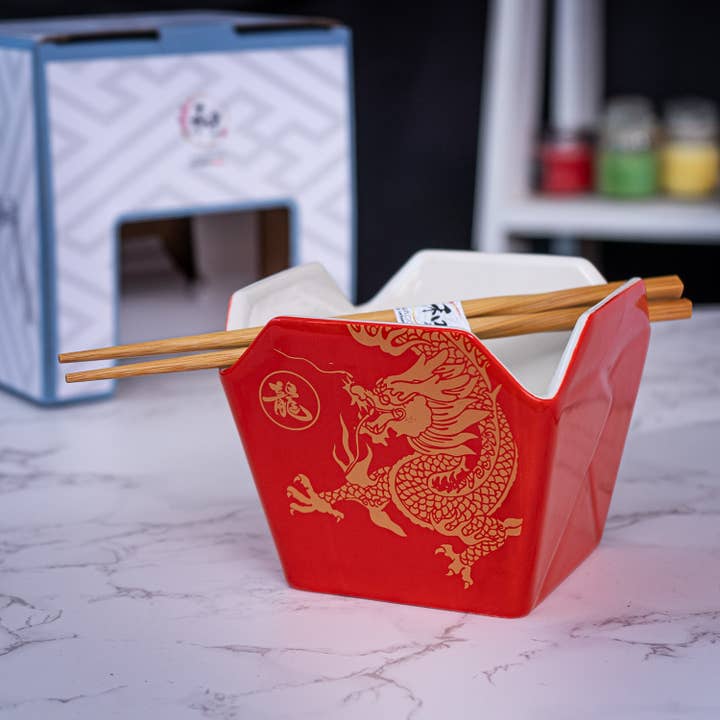 Urban Tokyo - Wholesale Serve Bowl - 16oz 5"W x 4"H Takeout Box Serving Bowl With Chopsticks Dragon (1/24)