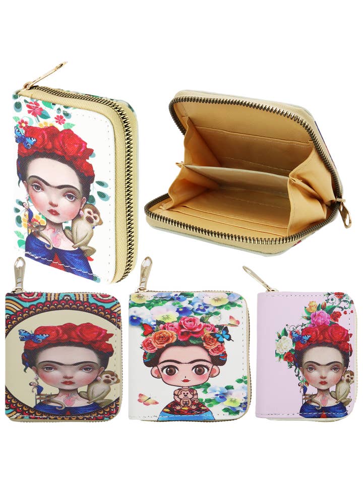 Frida Kahlo Vegan Leather Mini Continental Wallet for wholesale by Cap Zone