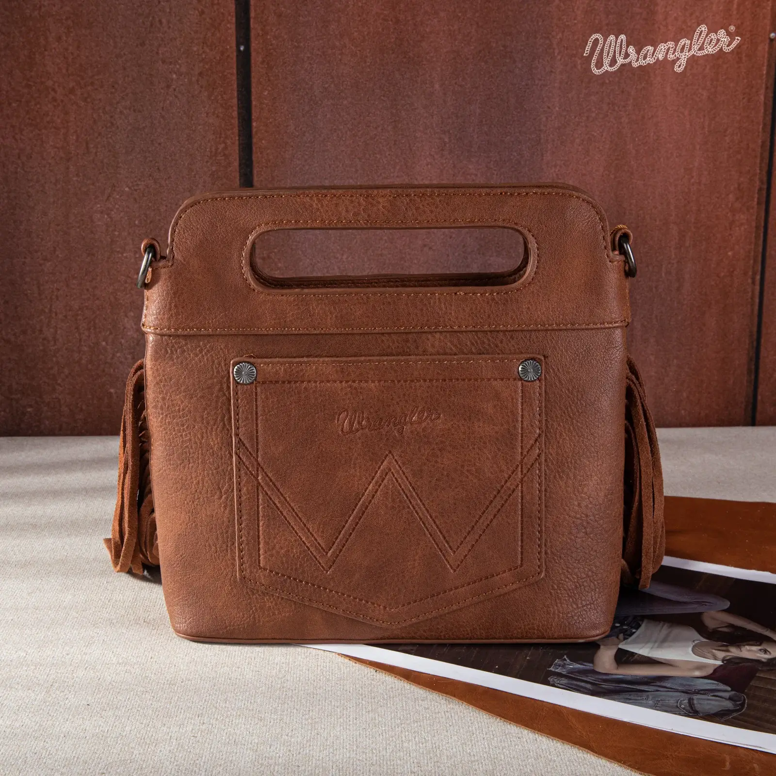 South End Clothing and Apparel L.L.C - Wholesale Crossbody Bag - Women's - Wrangler Top Handle Embroidered Fringe Mini Tote/Crossbody3