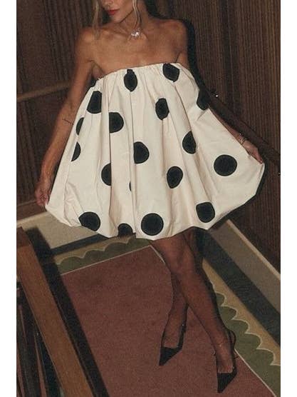 white Polka Dots Bandeau strapless tube Bubbles mini dress for wholesale on Faire