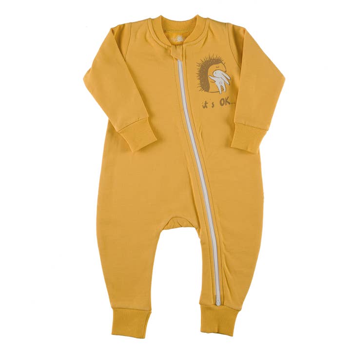 Babynatdragt „Warm Zip“ Økologisk Bomuld - Saffron Gul for engroshandel hos Little Yucca