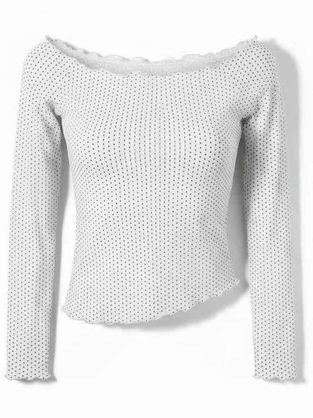 top col bardot a pois piccoli per la vendita all'ingrosso da parte di MYSTERY JANE