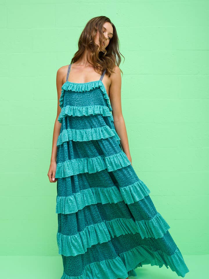 Colorblock Tiered Ruffle Dress for wholesale by pītusa