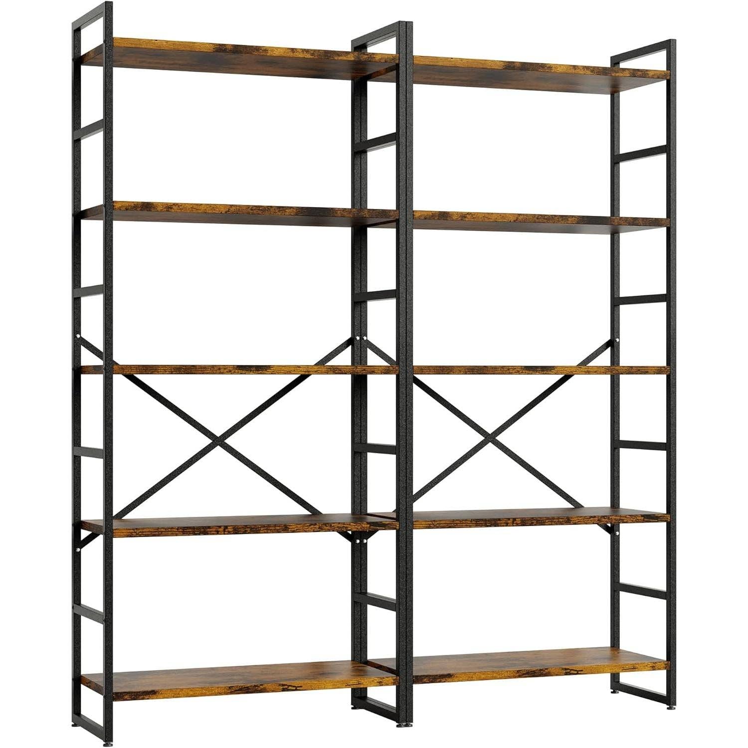 Pair Of 5 Shelf Bookcases Rustic Brown Industrial Tall for wholesale on Faire6