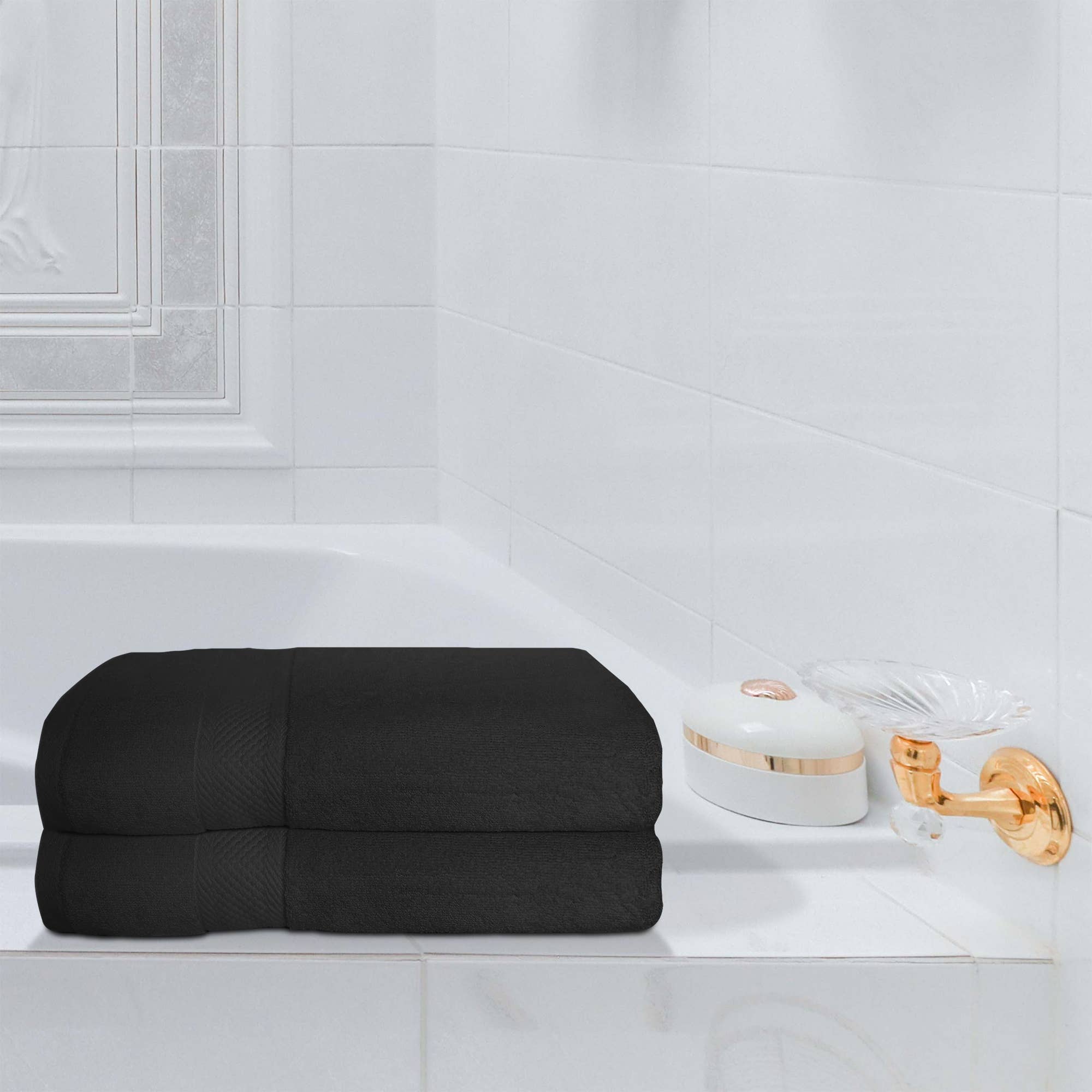 Cozablu Home - Wholesale Bath Towel - 2 Large Bath Sheets Black Towels 27x54 100% Cotton 650 GSM2