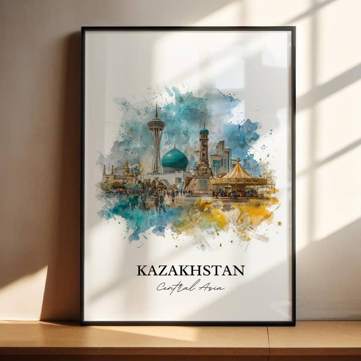 Art mural du Kazakhstan, Impression du Kazakhstan, Art aquarelle du Kazakhstan, Cadeau de pays Kazakhstan, Impression de voyage, Affiche de voyage, Cadeau de pendaison de crémaillère pour la vente par Premium Travel Art