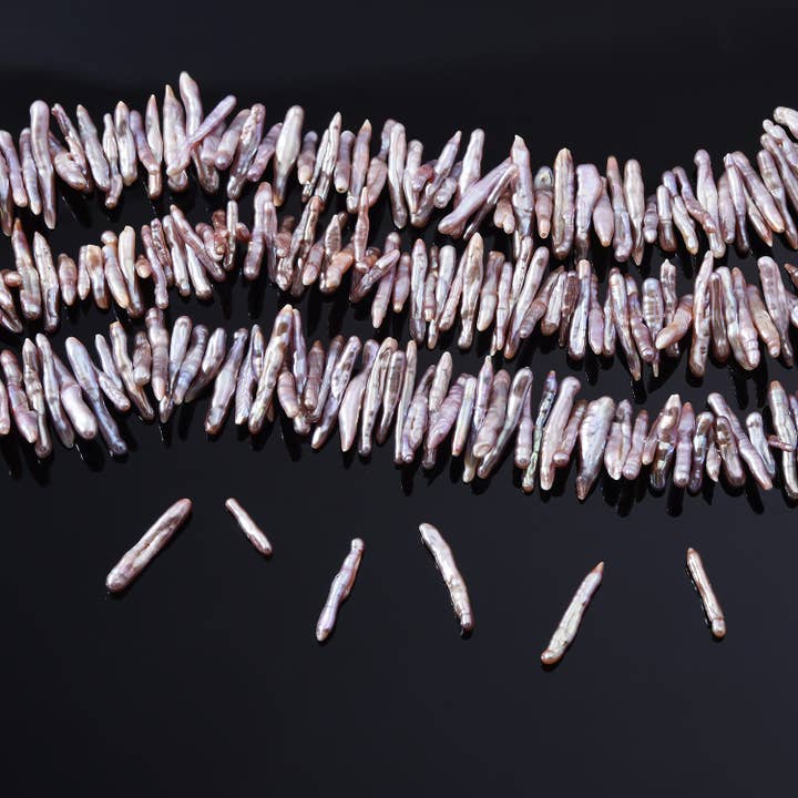 findings4uGem - Wholesale Beaded/Pearl Necklace - Pink Biwa Stick Pearl Center Drill Beads Jewelry, FWP010