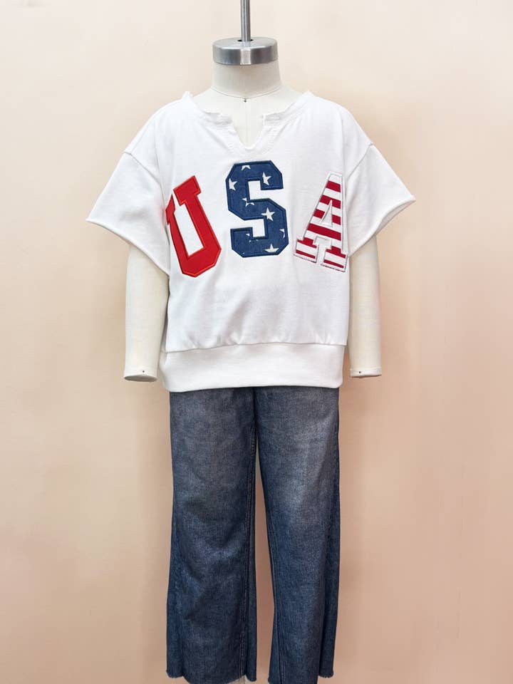 Haut en molleton français avec logo brodé Kids USA pour la vente par Oddi