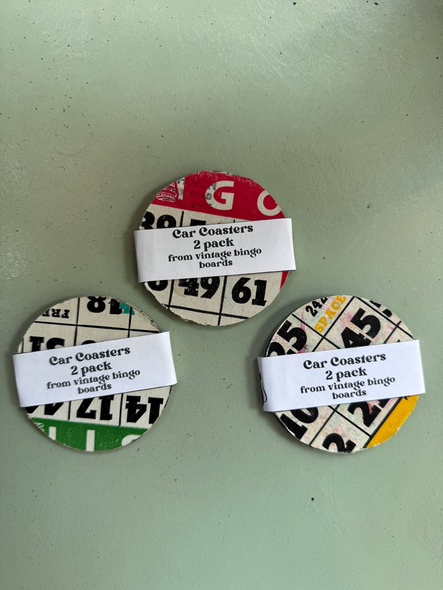 The Mustache Cat Made - Wholesale Car Coaster - Unisex - Vintage Bingo Board Car Coasters (set of 2)4