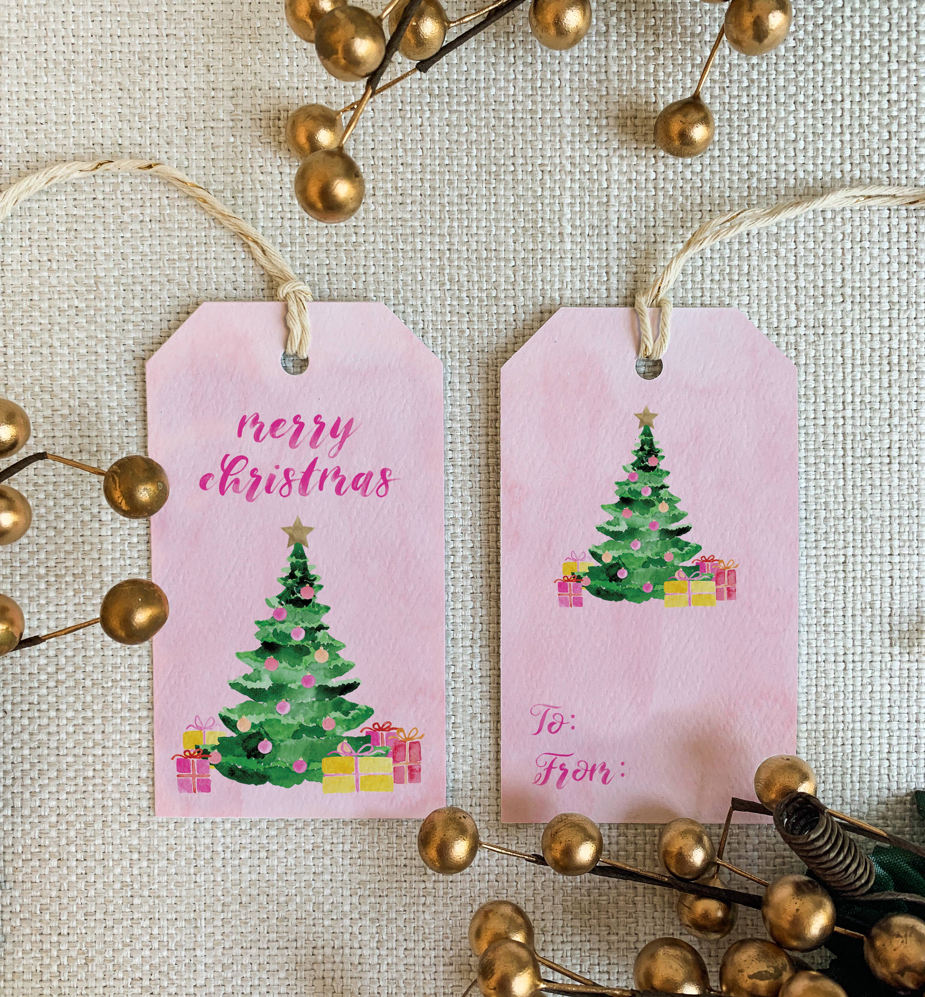 Gert & Co – wholesale Presentetikett – Rosa julgran Holiday Gift Taggar, Uppsättning av 87