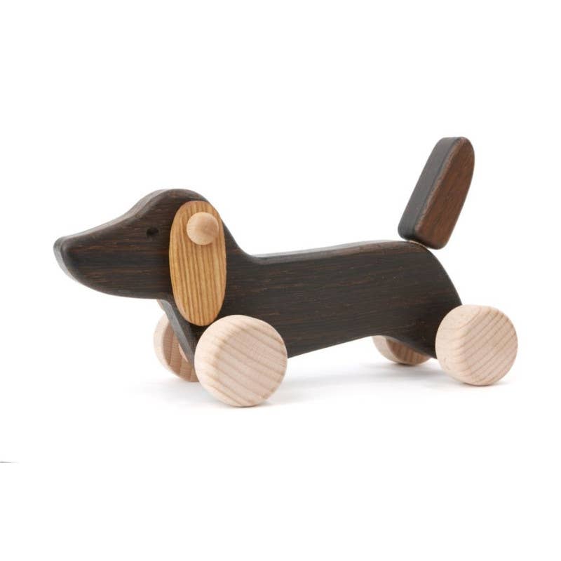 BAJO WOODEN TOYS - Wholesale Wood Toy - Kids - Small Dachshund on Wheels - Wooden Toy Dog3