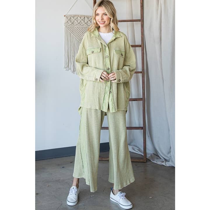 Oli&Hali - Wholesale Pants - Women's - WASHED ELASTIC WAIST BAND WIDE LEG CROPPED PANTS