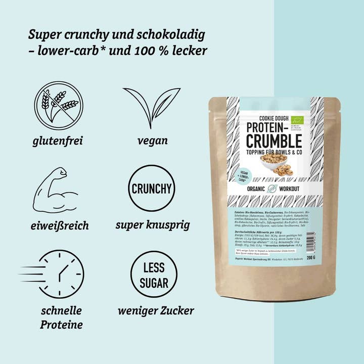 Organic Workout – wholesale Biscuit mix – Cookie Dough Protein Crumble – organic, vegan with organic erythritol and organic pea protein