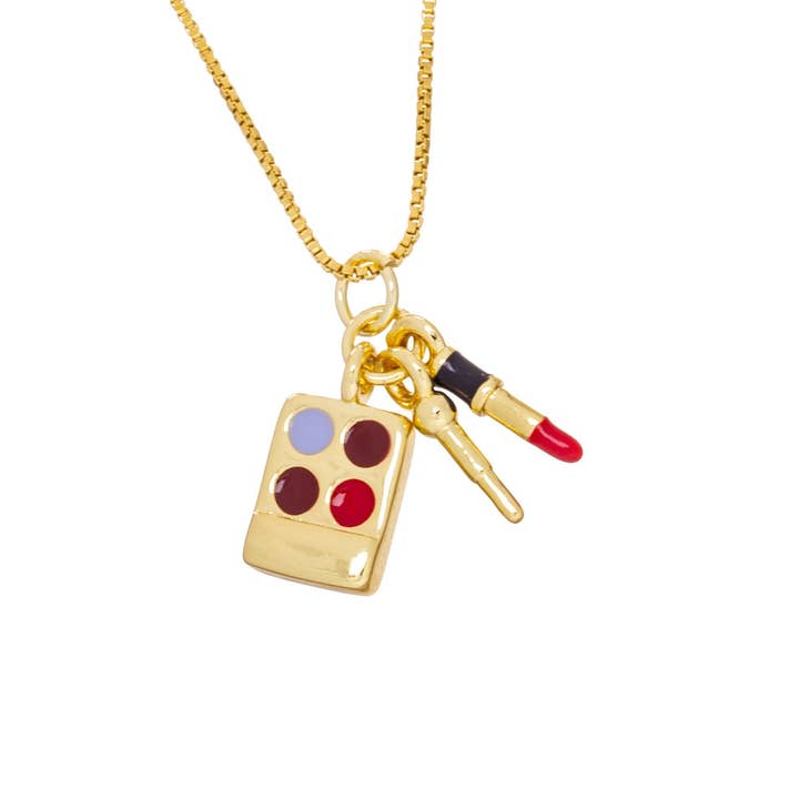 Jewel Pledge - Wholesale Individual Charm/Pendant - Make Up Palette and Lip Stick Necklace Charms Set,CPG25028