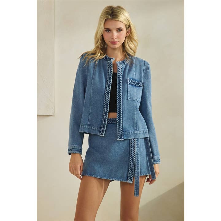 Denim Jacket with Braided Detail for wholesale by Veveret