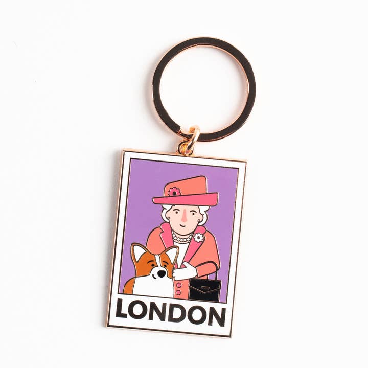 Queen & Corgi Key Ring Case, London Keychain for wholesale by Collectable Cities