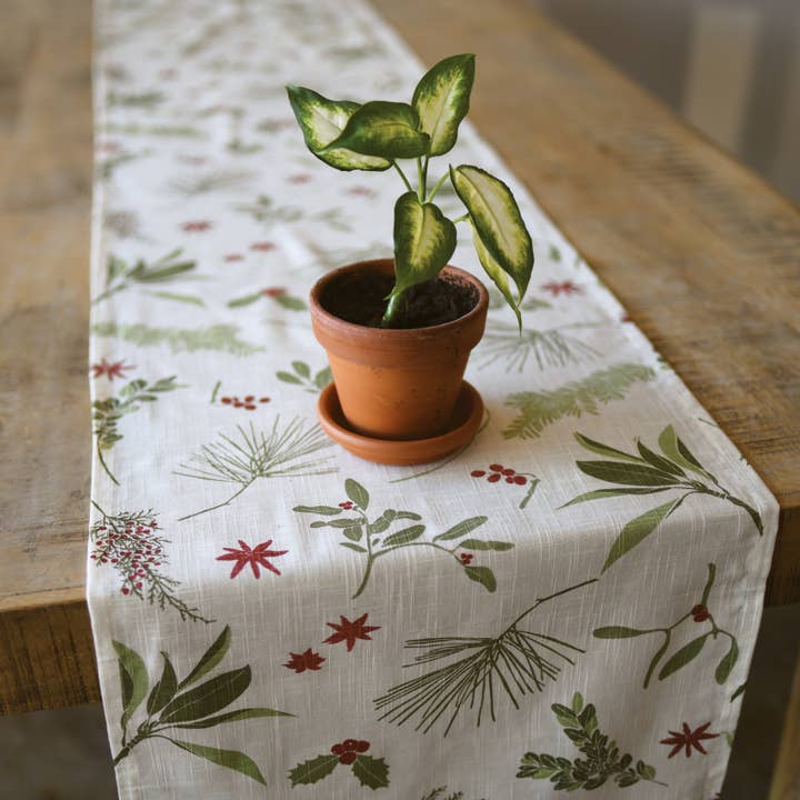 June & December - Wholesale Table Runner - Boughs + Berries Organic Table Runner (98") for Winter2