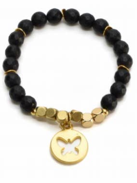 Mat sort agat sommerfugl charme Stretch halskæde for engroshandel hos Sigalie Jewelry