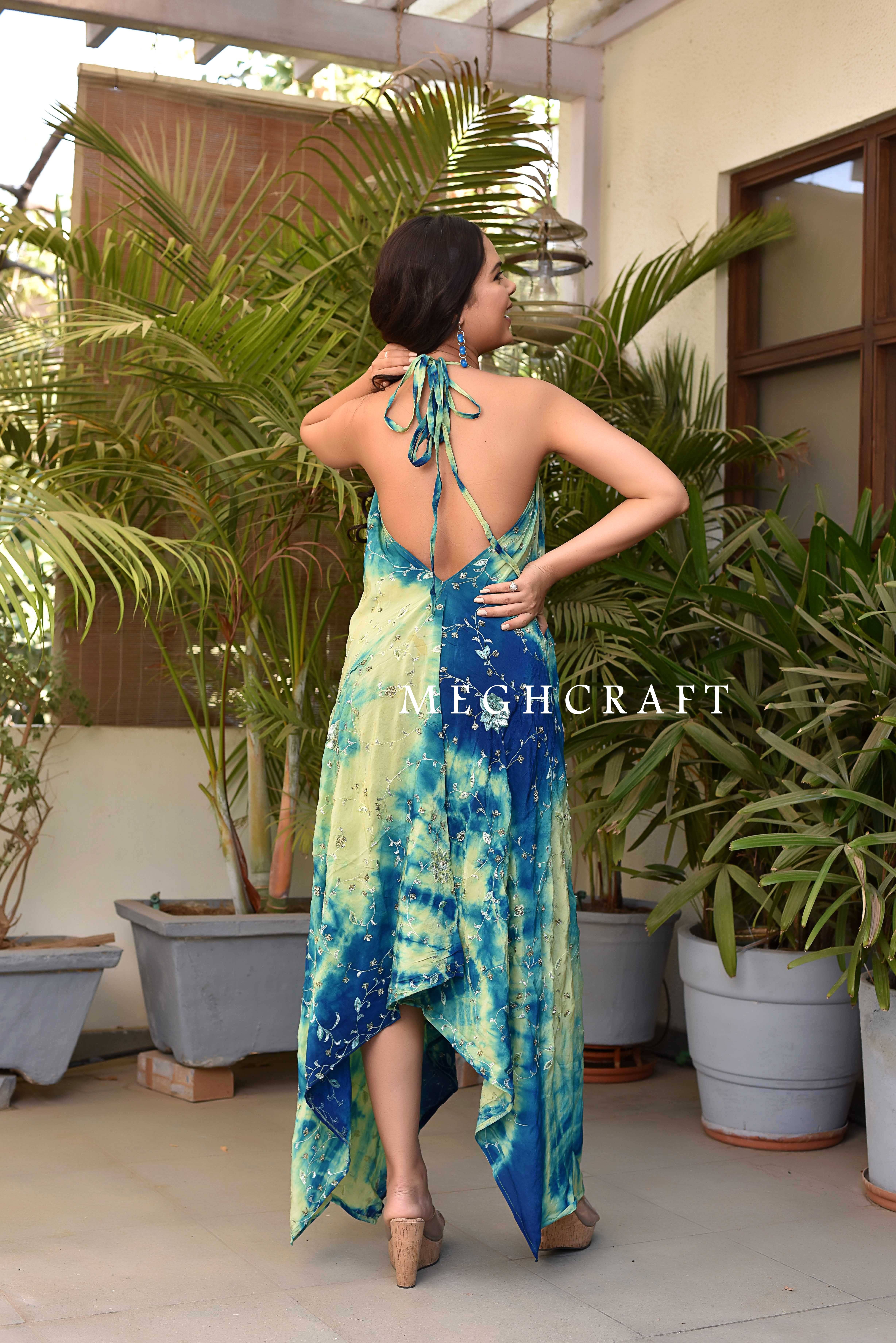 Meghcraft - Vendita all'ingrosso Vestito - Donna - Abito all'americana decorato con stampa tie-dye vintage indiano12