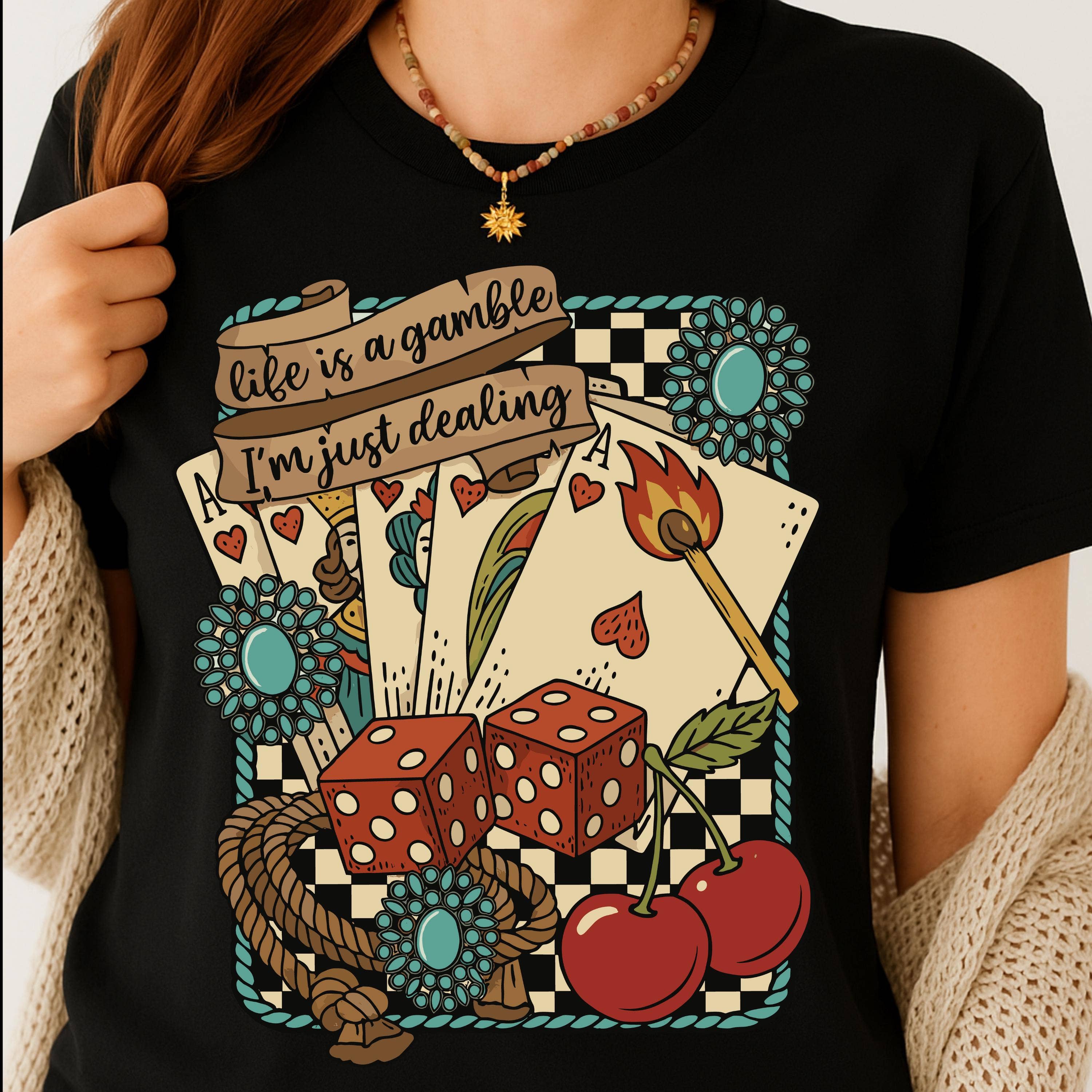 NVC Ecommerce LLC - Wholesale T-Shirt (Graphic) - Women's - Life is a Gamble T-Shirt, Retro Cowboy Sweatshirt, Country 1