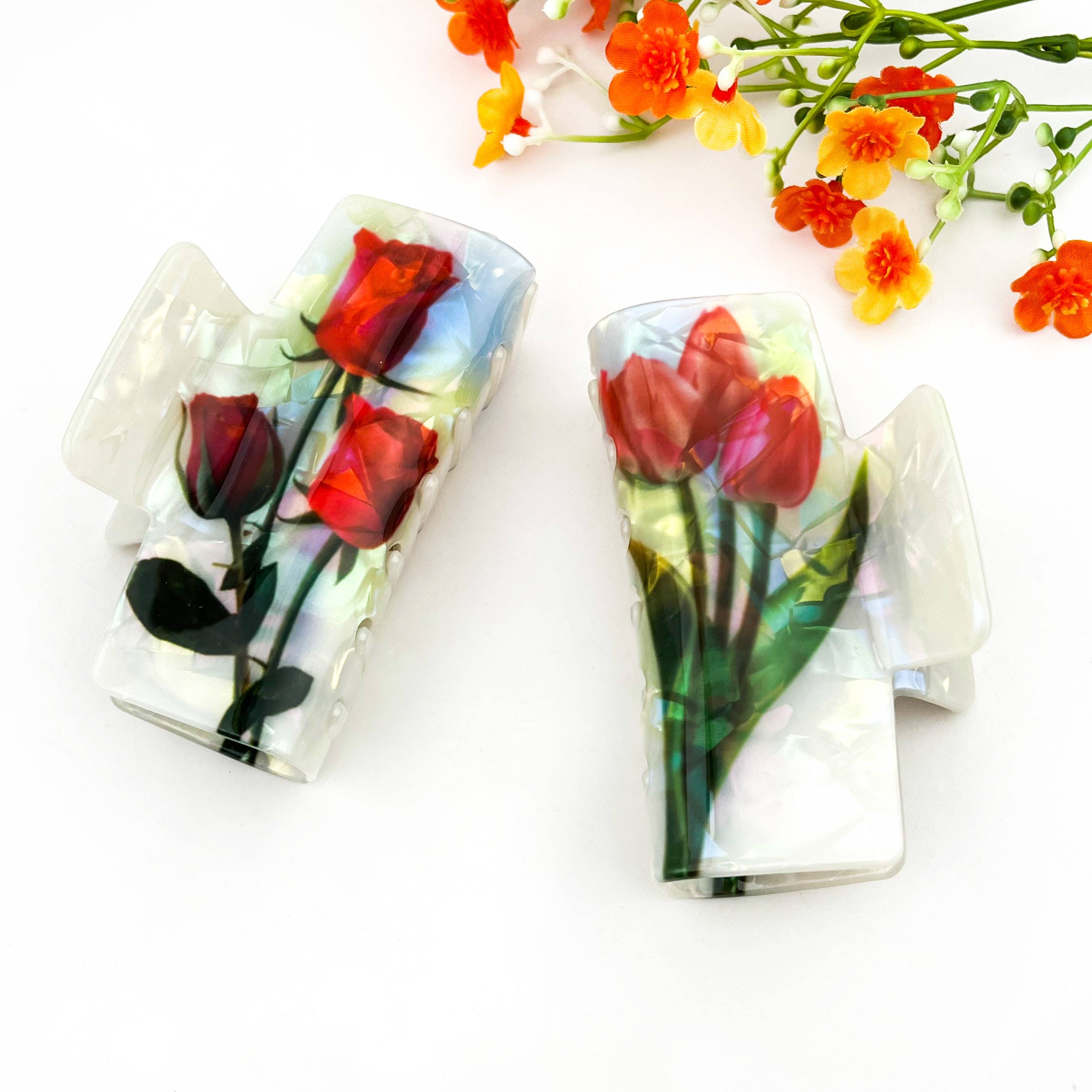 mildstyles – Engroshandel Hårspænde - Dame – Vintage blomster rektangel print hårklo klips8