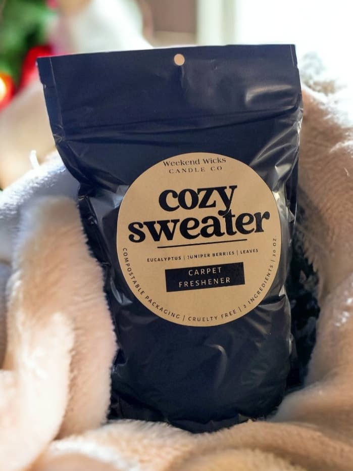 Cozy Sweater Carpet Freshener for wholesale by Weekend Wicks Candle Company LLC