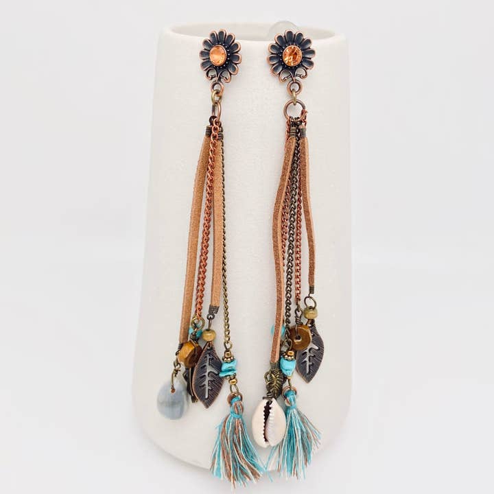 Daisy Shape Stud Chain Tassel Earrings - BJ for wholesale by Mio Queena