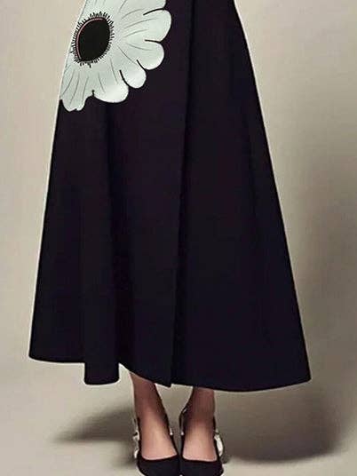 OceanusSwim – wholesale Dress – Women's – A-Line Long Sleeves Flower Print High Neck Midi Dresses7