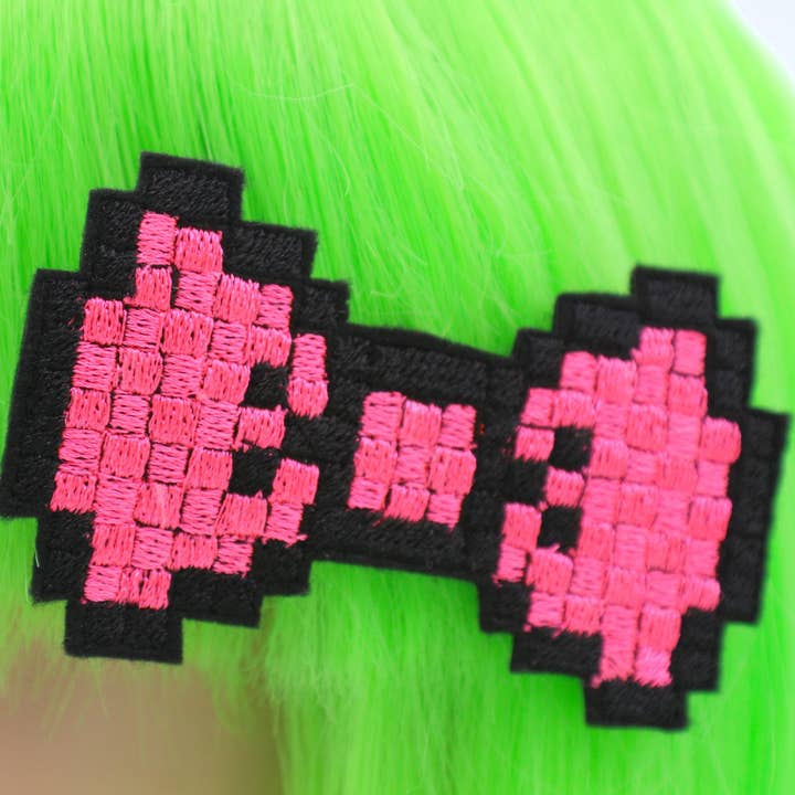 Neon Pink 8 Bit Pixel Bow Clip Set Gamer Girl Accessories for wholesale by Kawaii Hair Candy