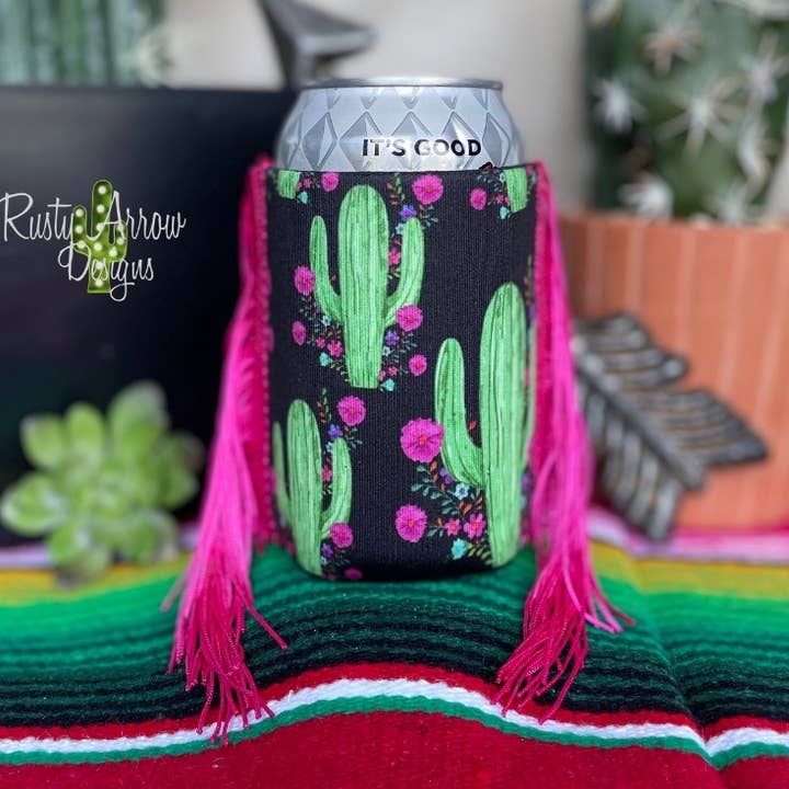 Regular Cactus and Flowers Fringe Koozie for wholesale by RAD Wholesale