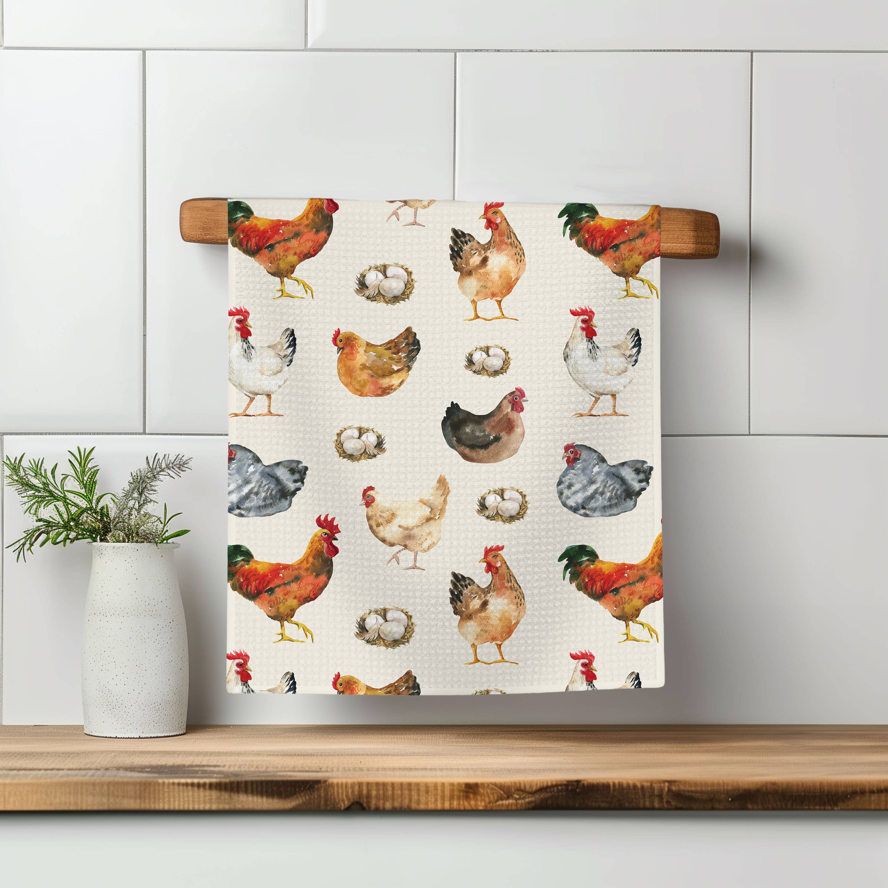 Canary Road - Wholesale Tea Towel - Chicken Farmhouse Rustic Homestead Kitchen Towel Waffle1