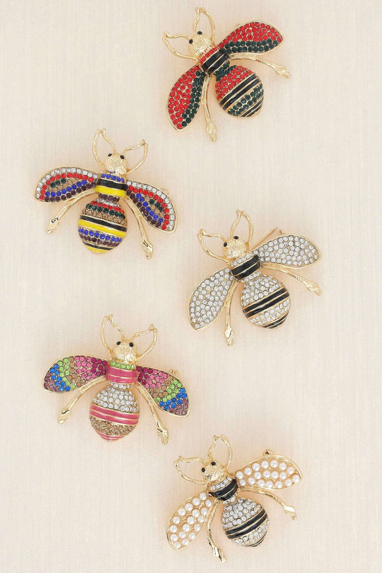 anbfashion - Venta al por mayor Broches - BROCHE DE ABEJORRO ESMALTADO CON PAVÉ DE DIAMANTES DE IMITACIÓN P73266