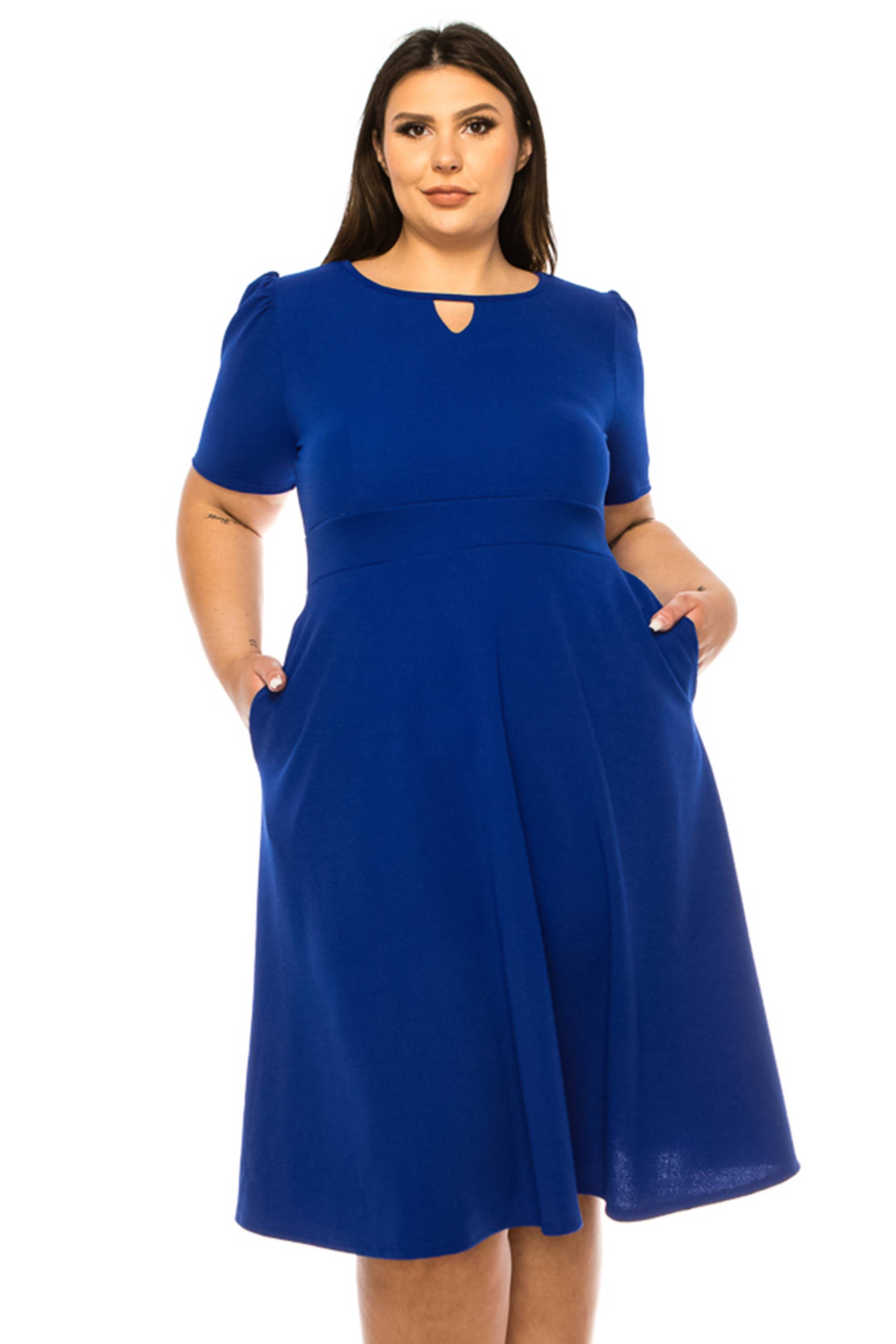 MOA COLLECTION - Wholesale Dress - Women's - Women's Plus Size Dress with Puff Sleeves and Keyhole Front31
