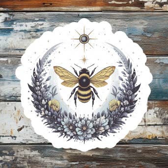 Autocollant en vinyle découpé en forme d'abeille céleste pour la vente par Prairie Chicken Sticker Shop & Gifts