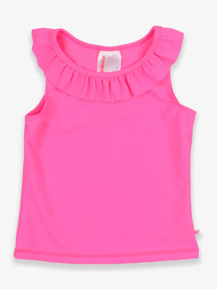 Top de Alças Ativo com Folhos Neon Magenta para Meninas por atacado de RuffleButts + RuggedButts