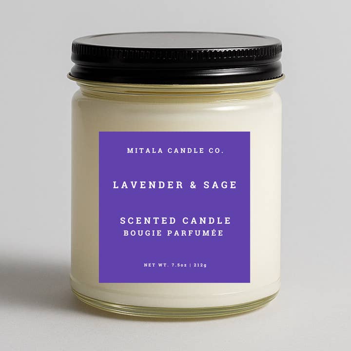 Lavender & Sage Jar Candle (7.5oz) for wholesale by Mitala Candle Co.