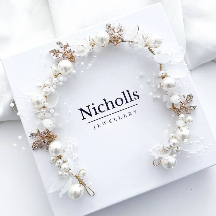 Pretty Polly Pearl spray headband/vine for wholesale by Nicholls Jewellery