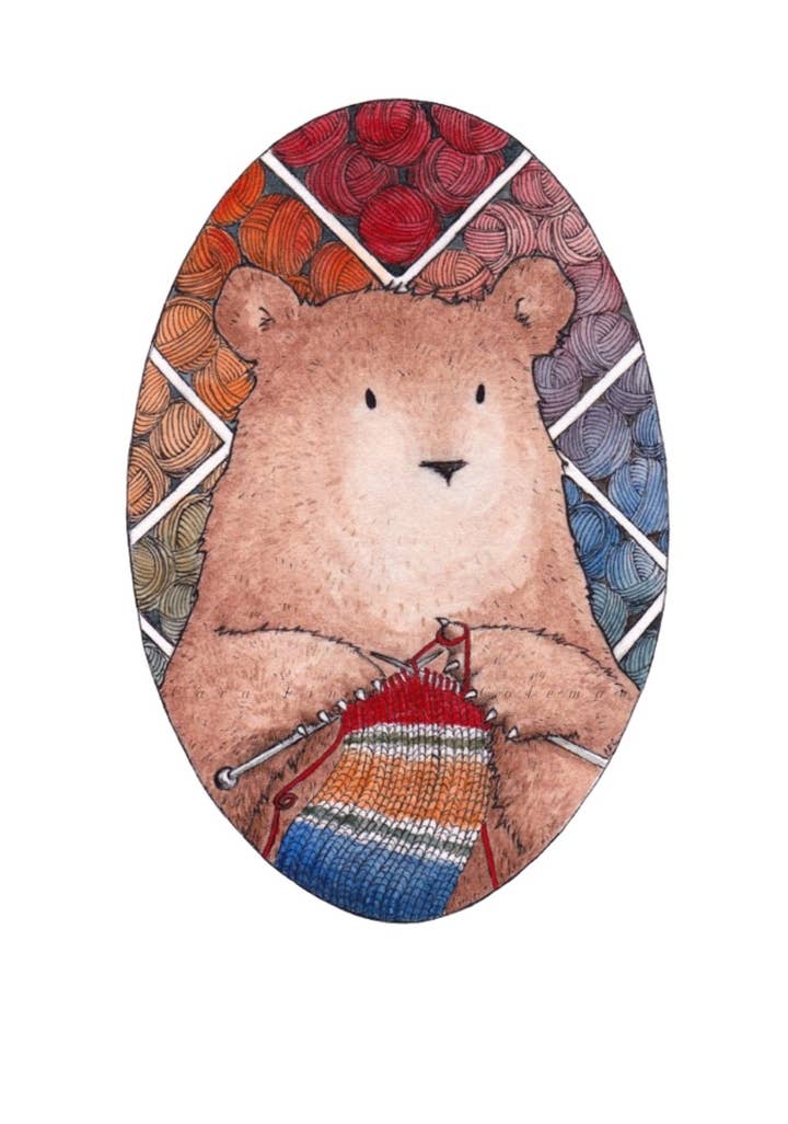 Little Bear Illustration - Wholesale Art Print - Hobby Bear Knitting Fine Art Print