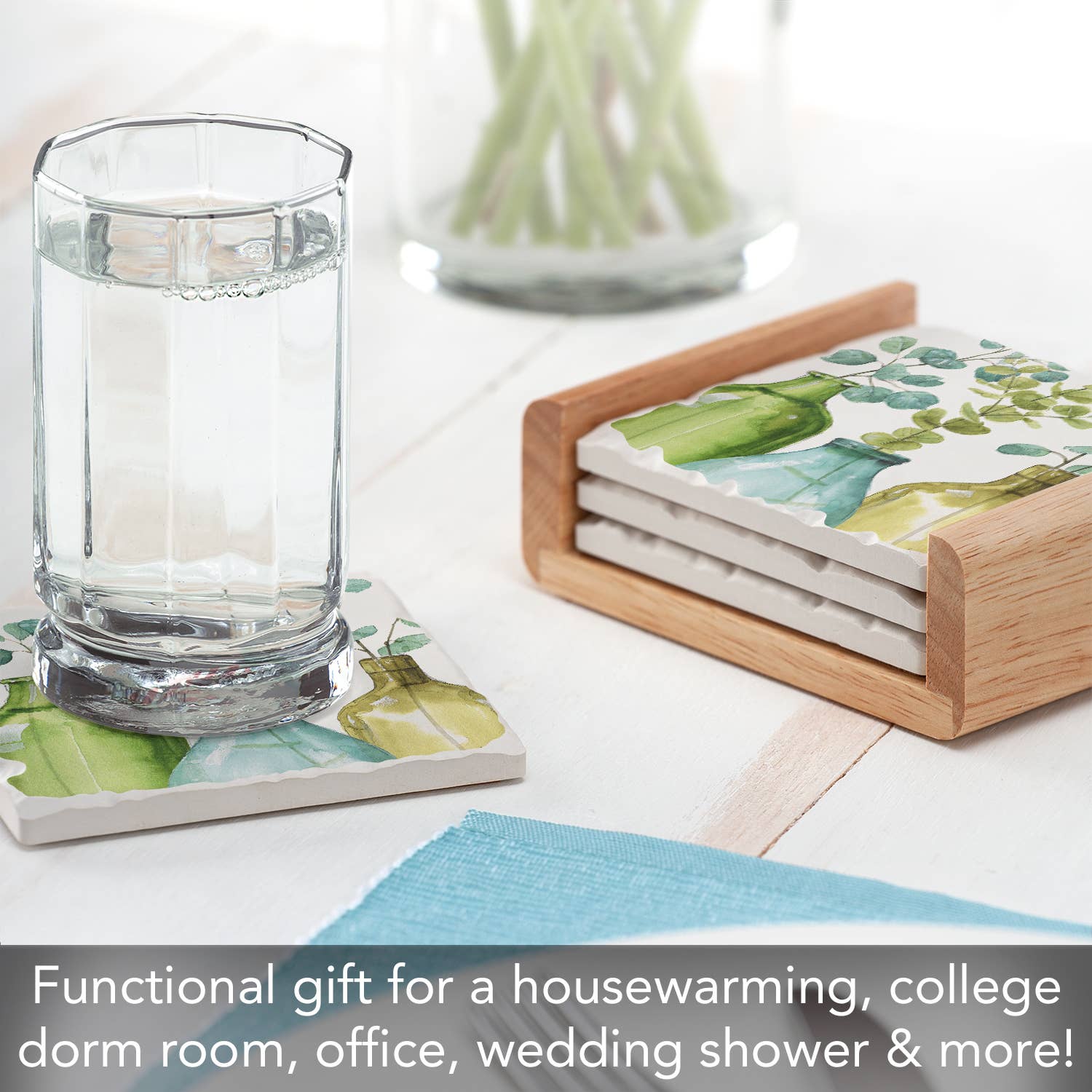 Conimar Promotions - Wholesale Coasters - Greenery 4-Pack Stone Coasters in Wooden Holder3