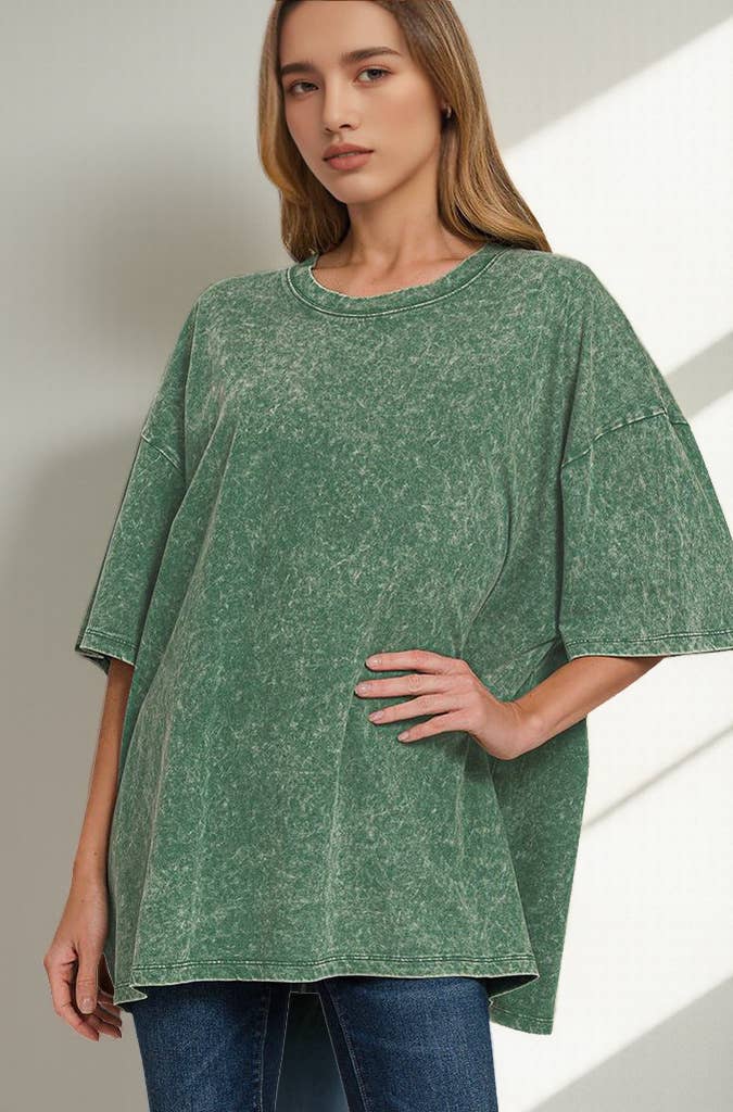 42POPS - Wholesale Knit Top - Women's - `.Acid Wash Cotton Oversized Tee38