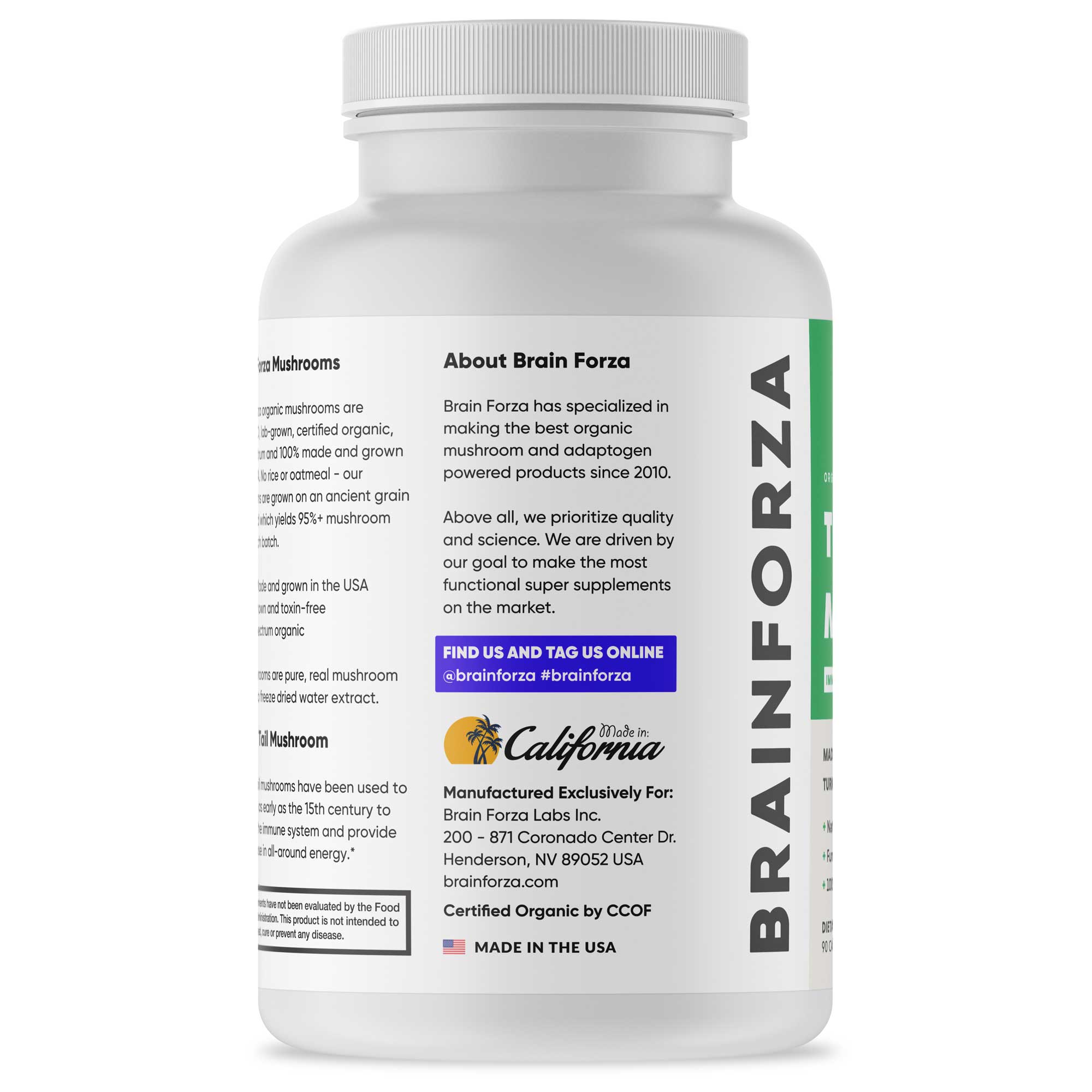 Brain Forza® - Wholesale Oral Supplement/Vitamin - Organic Turkey Tail Mushroom, 90 Capsules1