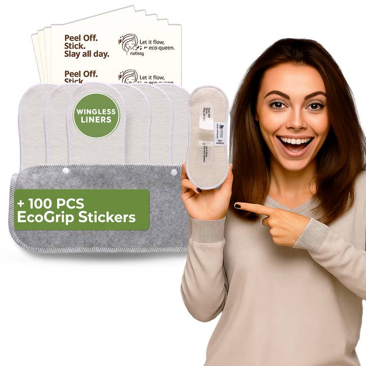 Pensos Higiénicos Reutilizáveis sem Asas com Autocolante (MÉDIO, Pack de 7) - Bambu por atacado de natissy