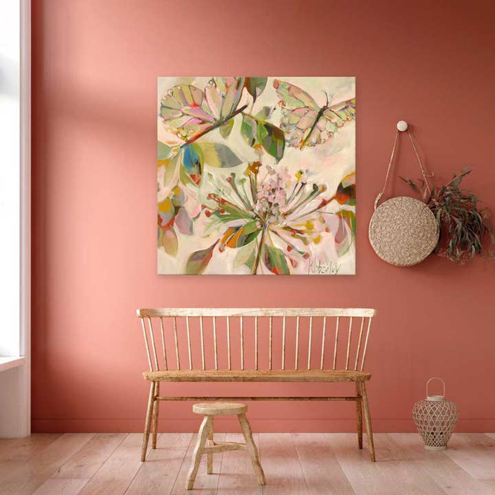Butterflies On Pink Canvas Wall Art for wholesale by GreenBox Art