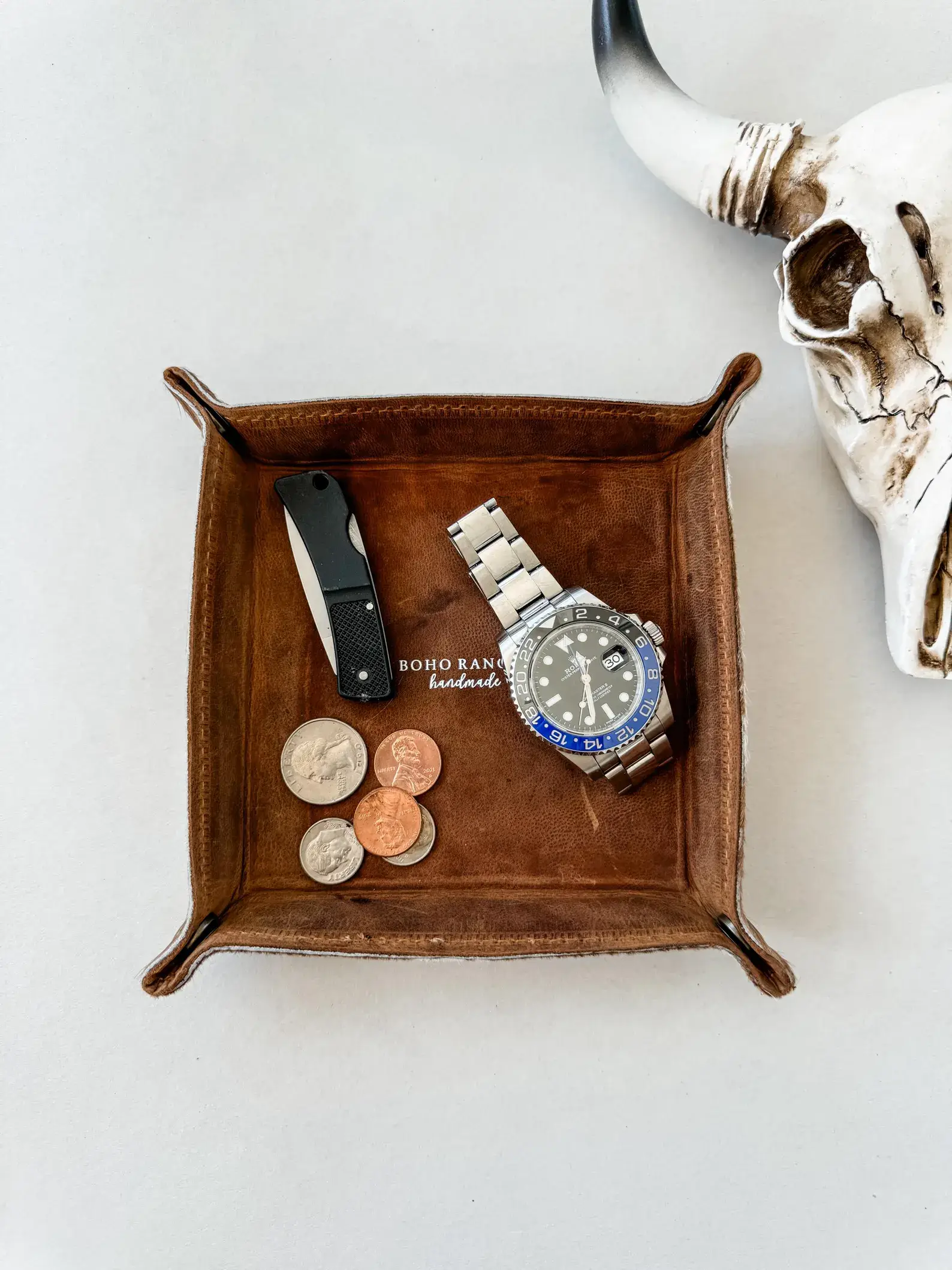 Boho Ranch Shop - Wholesale Jewelry Dish - COWHIDE LEATHER TRAY - jewelry storage keys 3