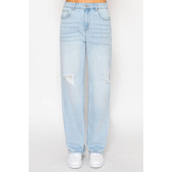 Jeans in denim a gamba dritta effetto vissuto per la vendita all'ingrosso da parte di HiteJeans