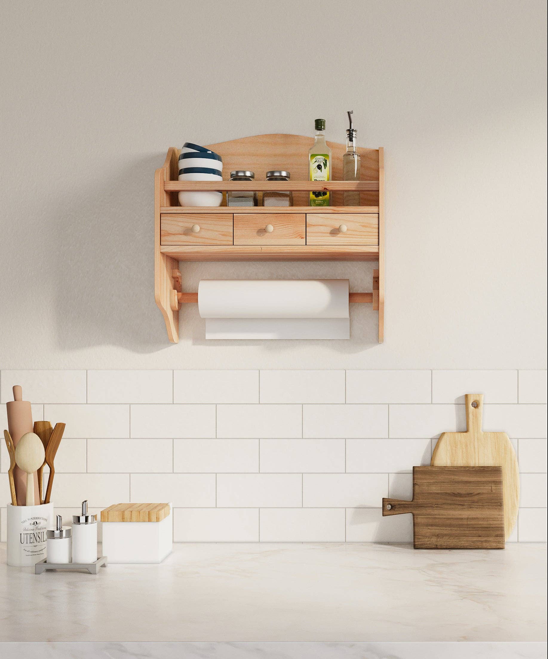 Arlo Belle LLC - Wholesale Wall Mounted Shelf - Rustic Farmhouse Floating Wall Shelf with Drawers and Rod1