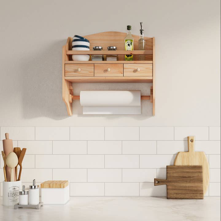 Arlo Belle LLC - Wholesale Wall Mounted Shelf - Rustic Farmhouse Floating Wall Shelf with Drawers and Rod1