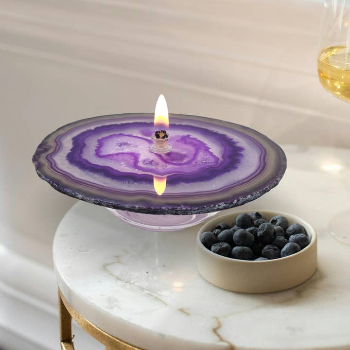 Essoya - Wholesale Decorative Tabletop Object - Purple Agate Oil Candle with Natural Lamp Oil Spa Gift box7